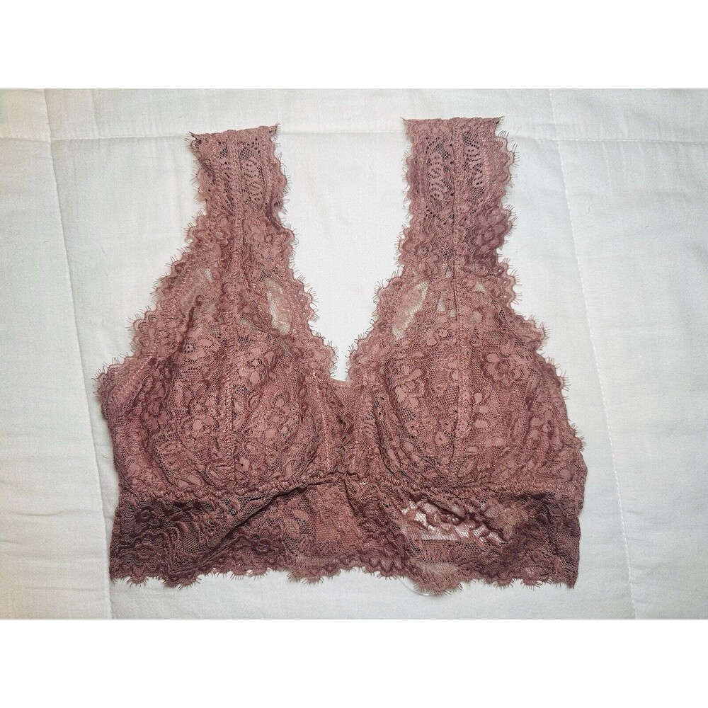 AERIE Mauve Eyelash Floral Lace‎ Padded Plunge Bralette SIZE XS NWT